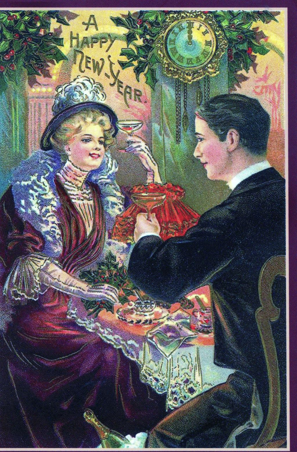 Винтажная Новогодняя открытка 19 века